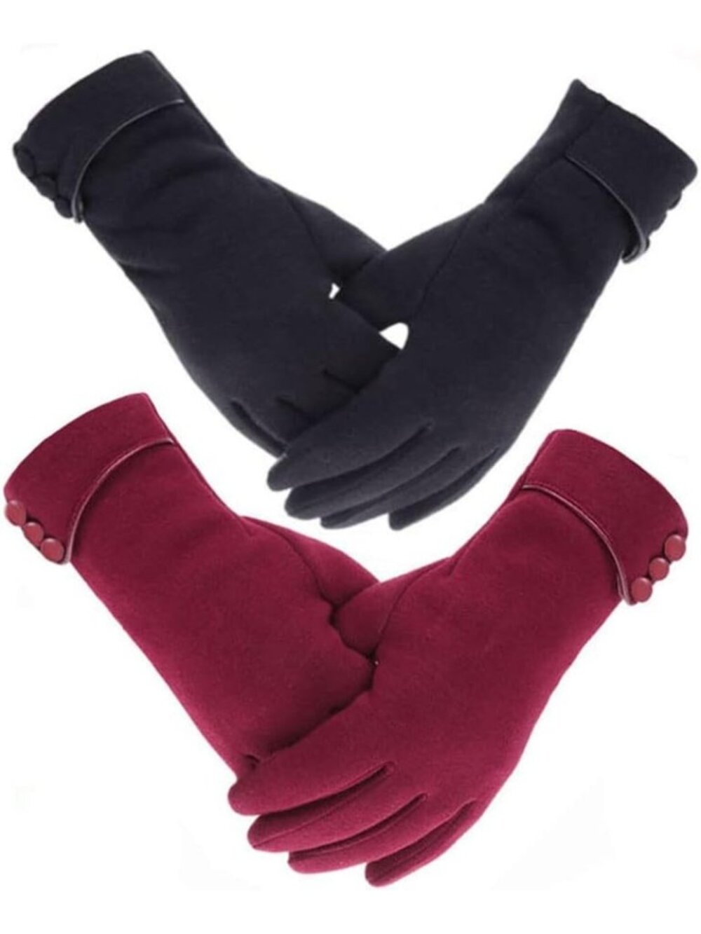 Women's Black Wine Red Thick lining Touch Screen Fleece Windproof Warm Gloves